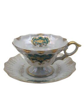 Lefton China Lusterware Tea Cup & Saucer Set Hand Painted Porcelain Japan 20336